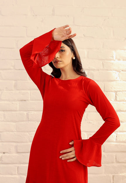 Red cotton flare dress