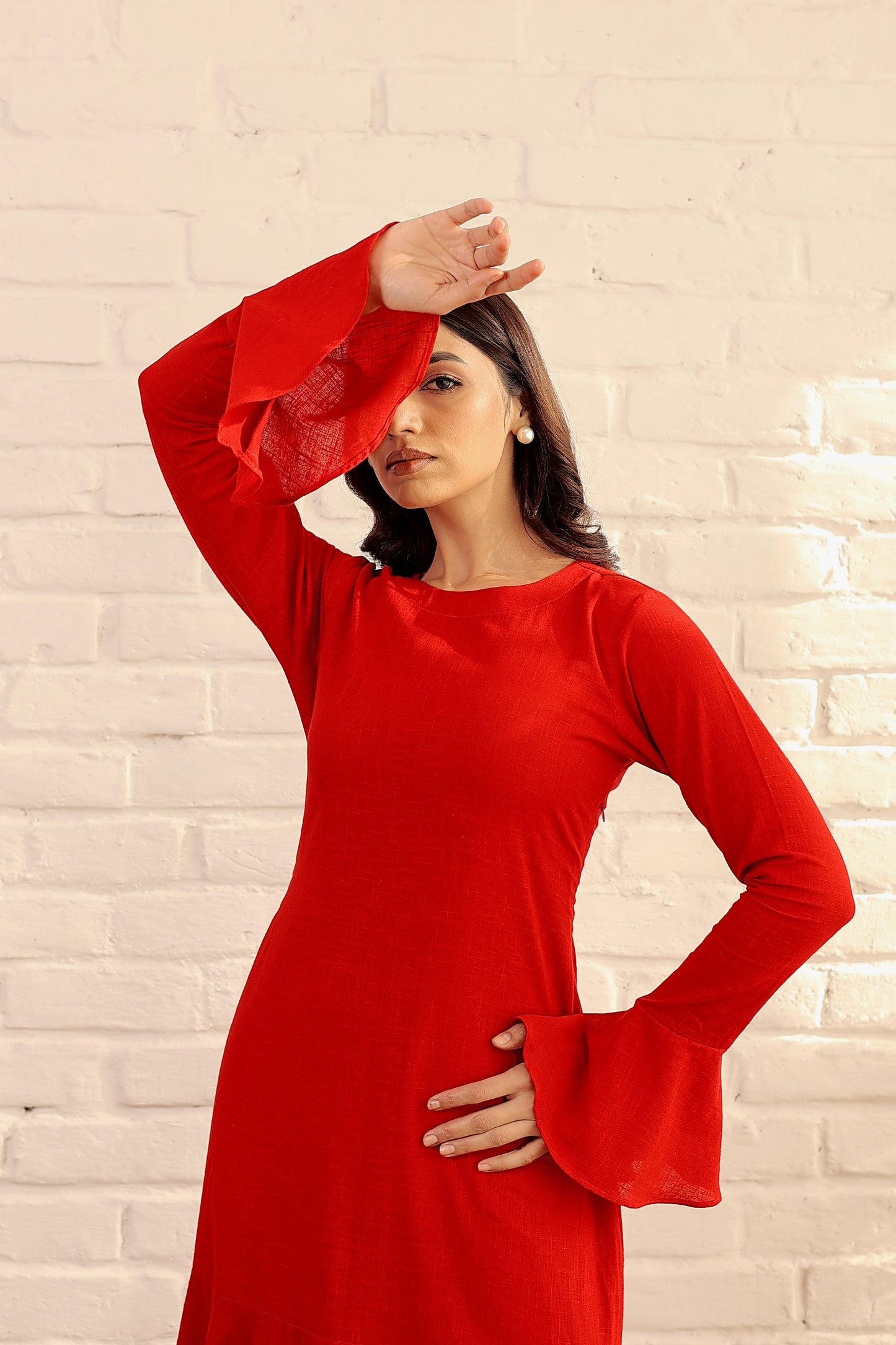 Red cotton flare dress