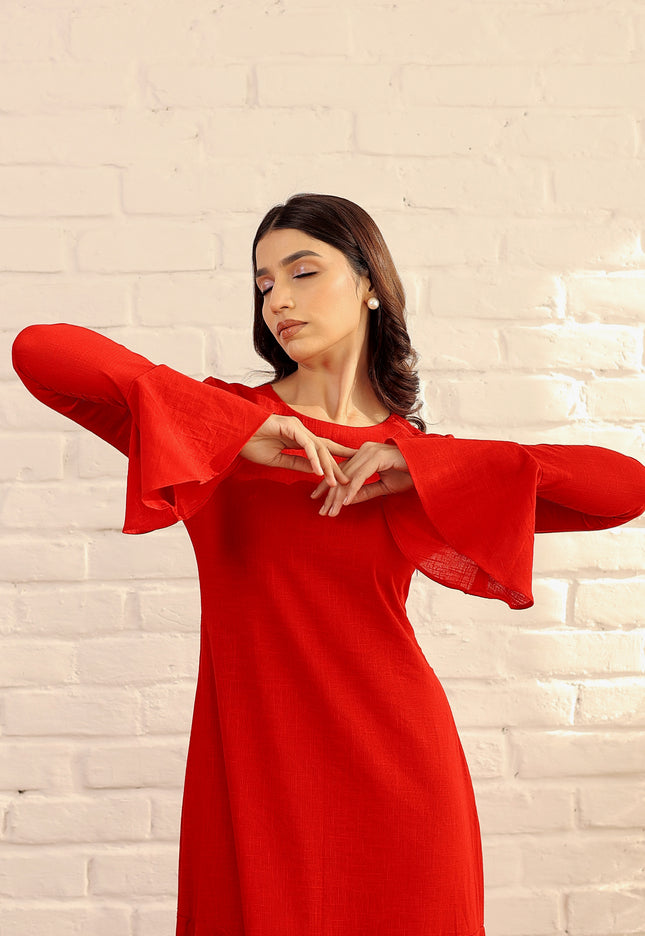 Red cotton flare dress