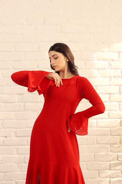 Red cotton flare dress