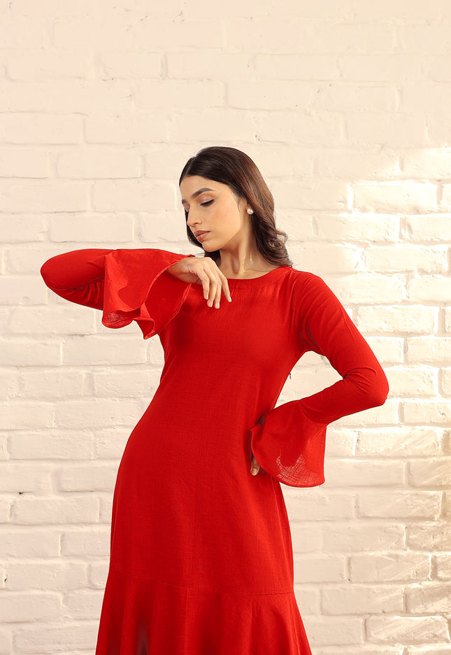 Red cotton flare dress