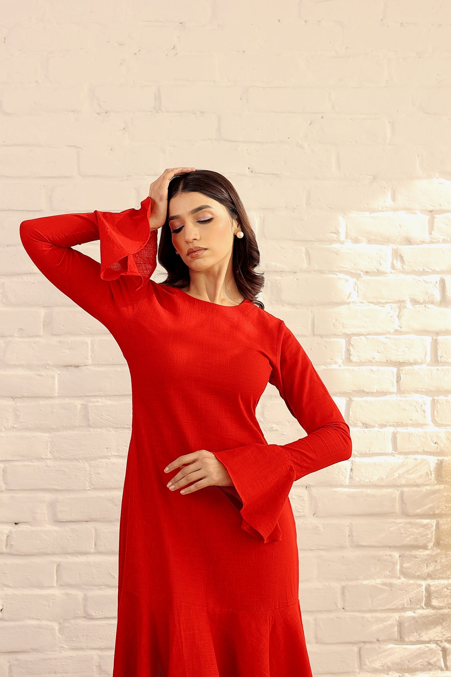 Red cotton flare dress