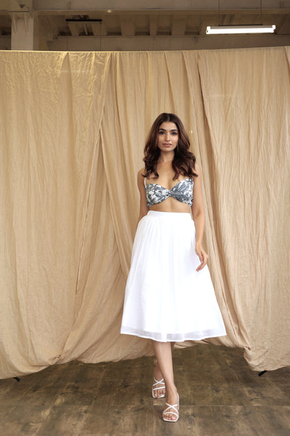 White co-ord skirt and bandeau top