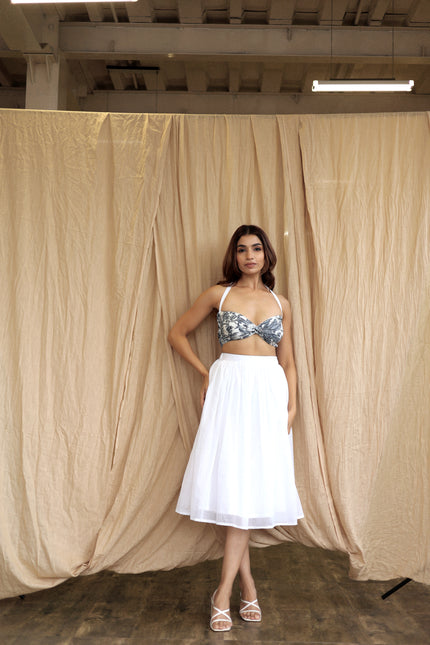 White co-ord skirt and bandeau top