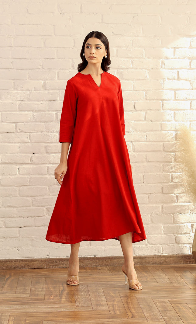 Cotton red basic dress