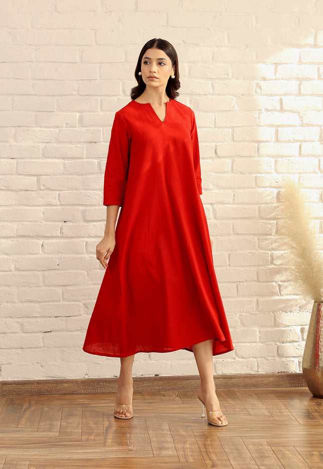 Cotton red basic dress