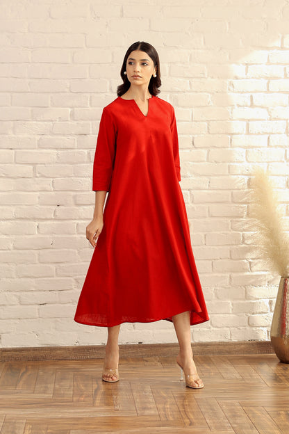 Cotton red basic dress