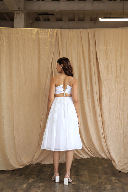 White co-ord skirt and Crop top