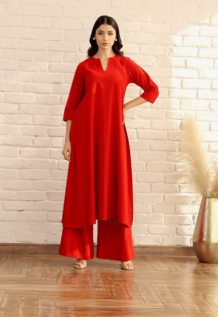 Cotton red kurta and palazzo