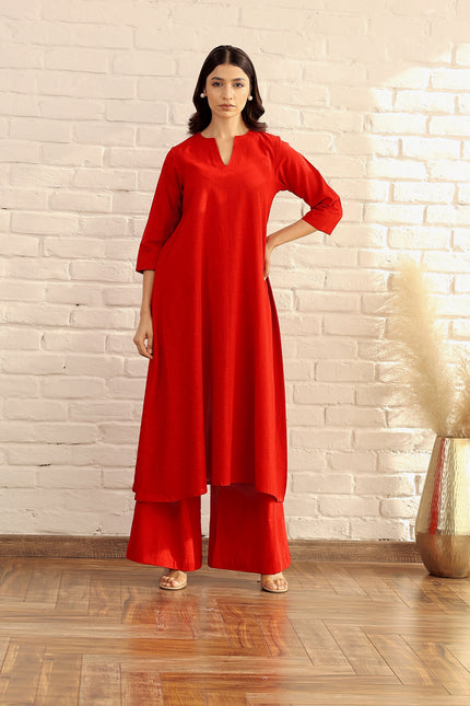 Cotton red kurta and palazzo