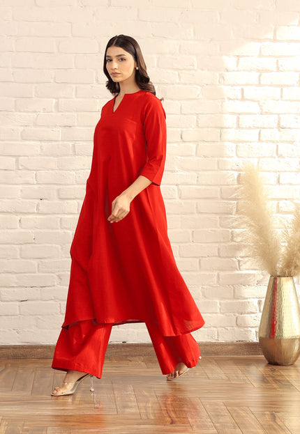 Cotton red kurta and palazzo