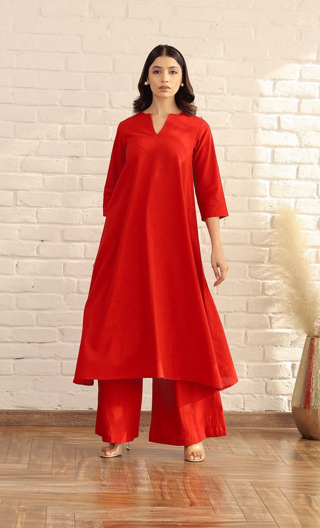 Cotton red kurta and palazzo