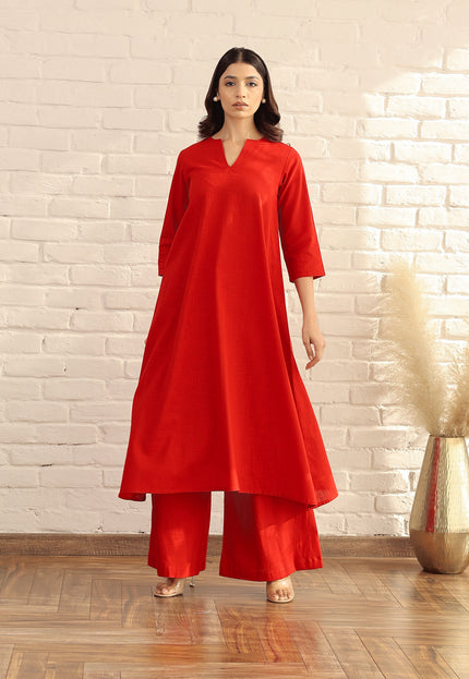 Cotton red kurta and palazzo