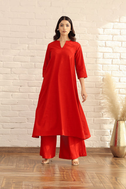 Cotton red kurta and palazzo