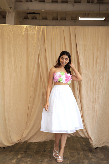 White co-ord skirt and Crop top