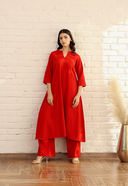 Cotton red kurta and palazzo