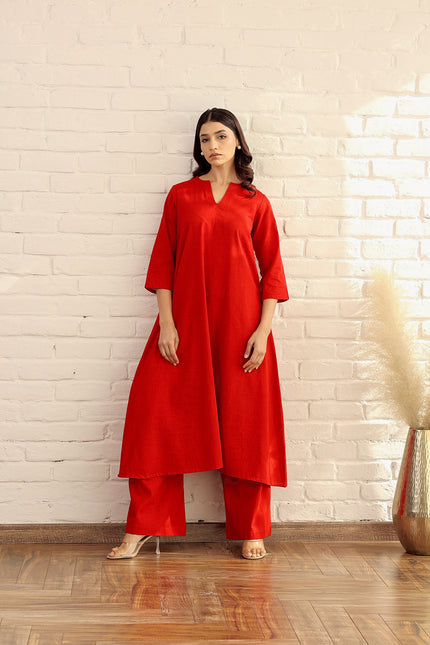 Cotton red kurta and palazzo