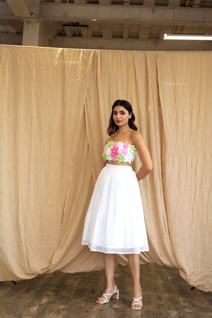 White co-ord skirt and Crop top