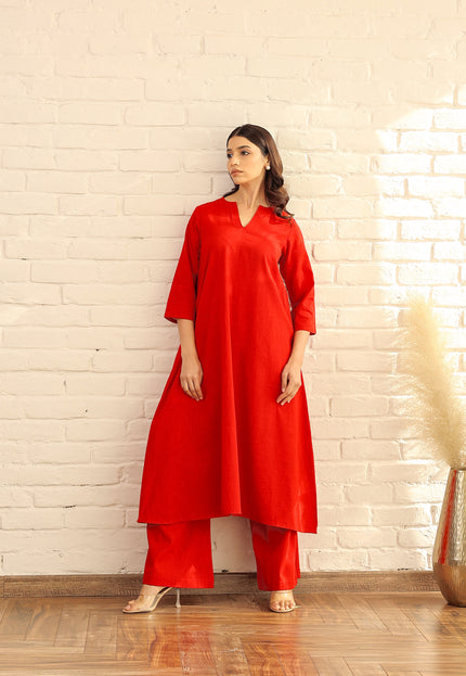 Cotton red kurta and palazzo