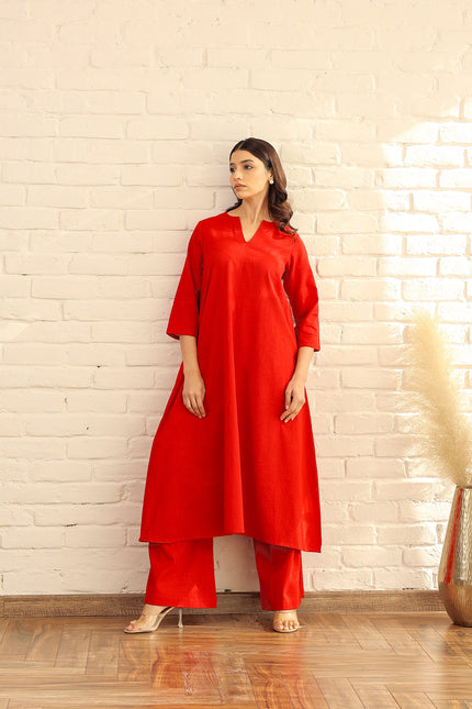 Cotton red kurta and palazzo