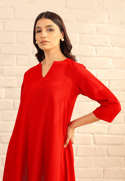 Cotton red kurta and palazzo