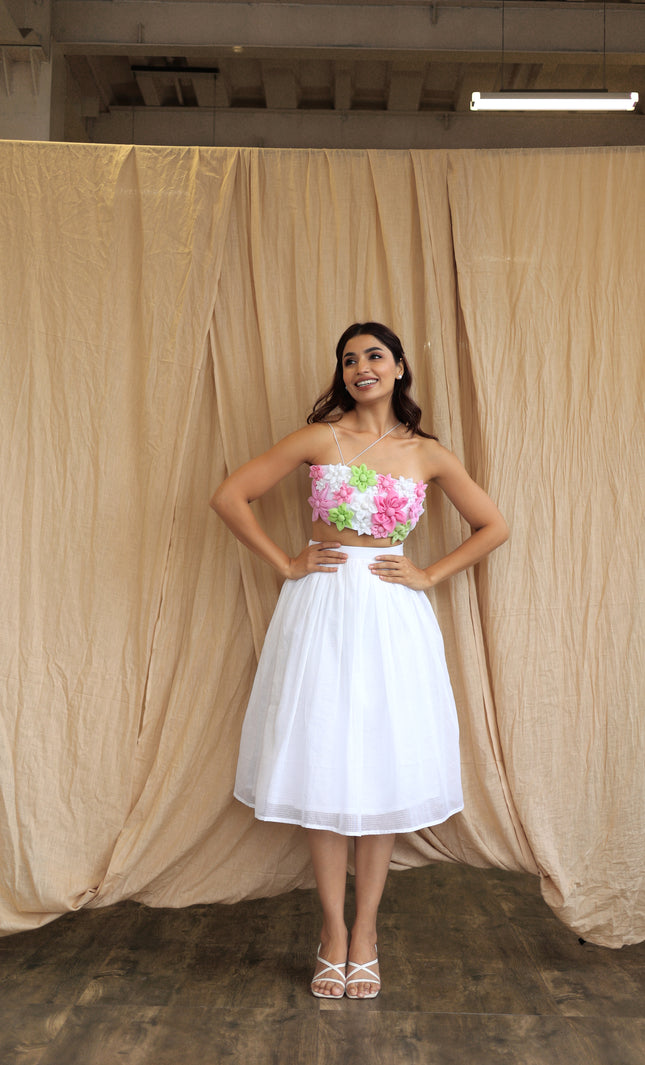 White co-ord skirt and Crop top