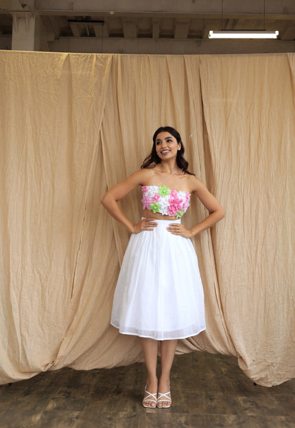 White co-ord skirt and Crop top