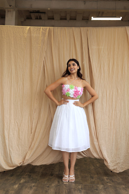 White co-ord skirt and Crop top