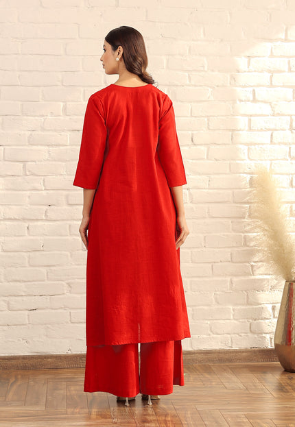 Cotton red kurta and palazzo