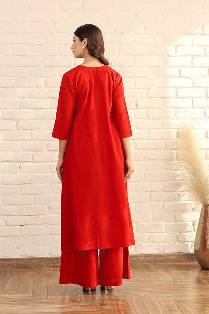 Cotton red kurta and palazzo