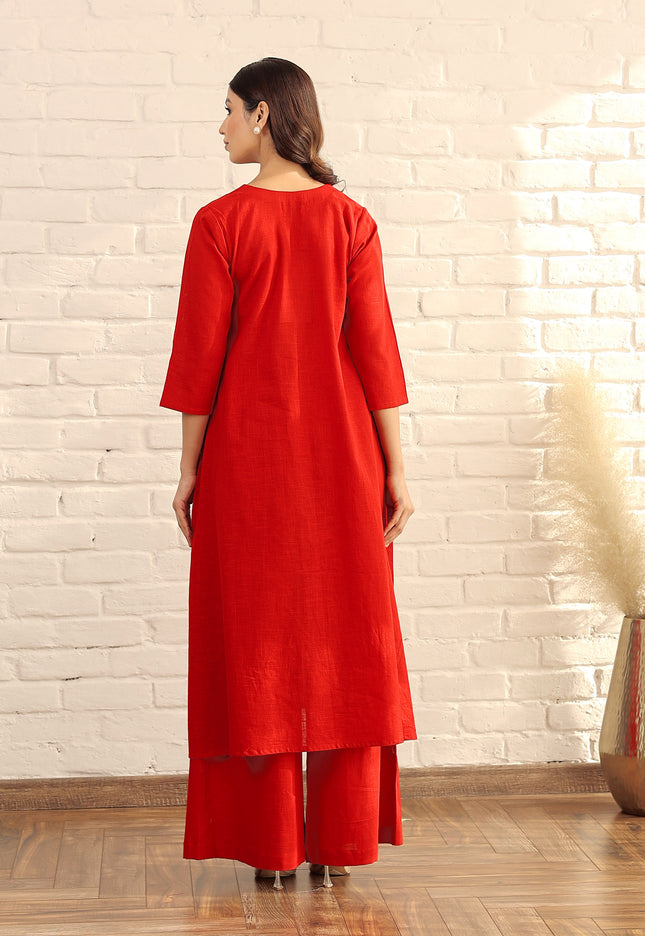 Cotton red kurta and palazzo