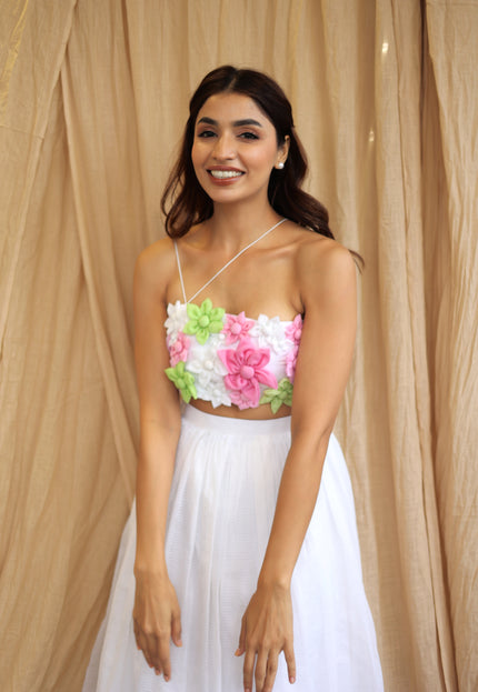 White co-ord skirt and Crop top