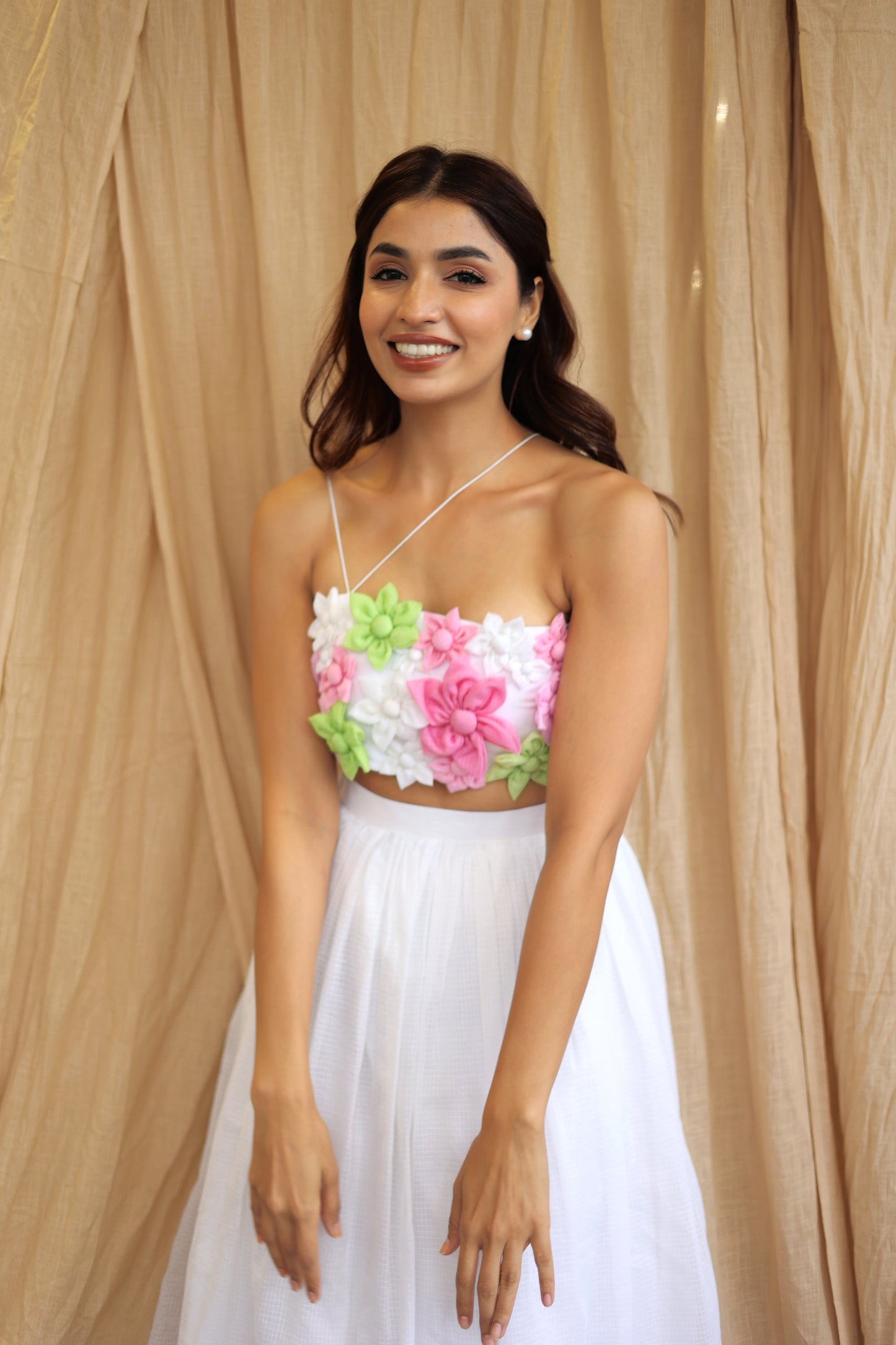 White co-ord skirt and Crop top