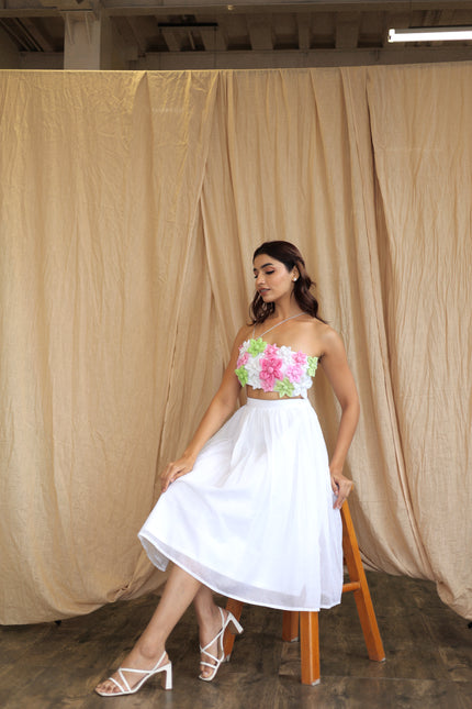 White co-ord skirt and Crop top