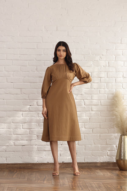 Brown A line midi dress