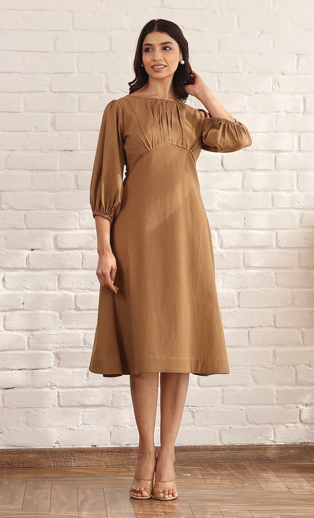 Brown A line midi dress