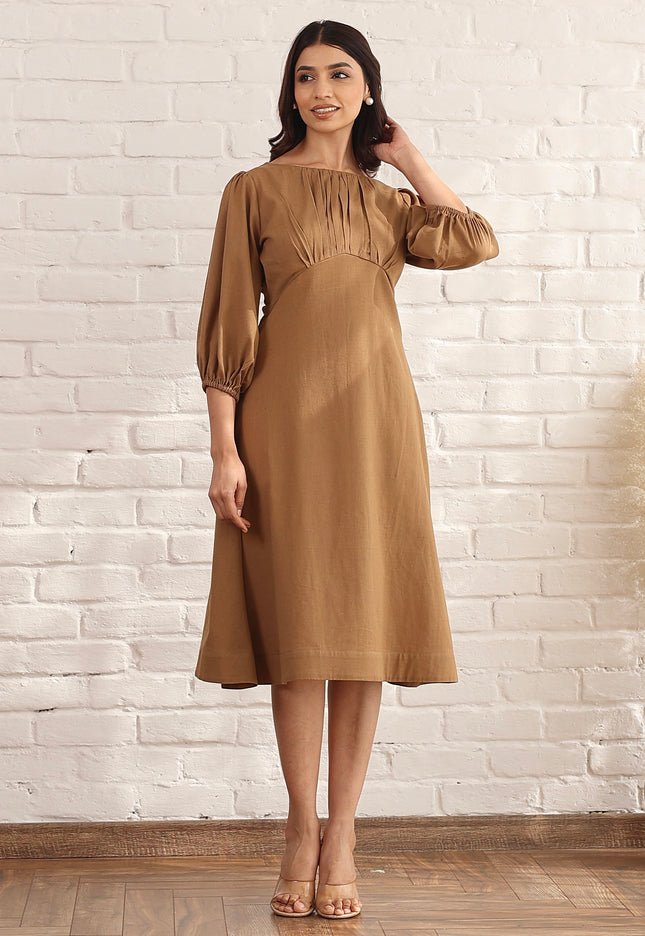 Brown A line midi dress