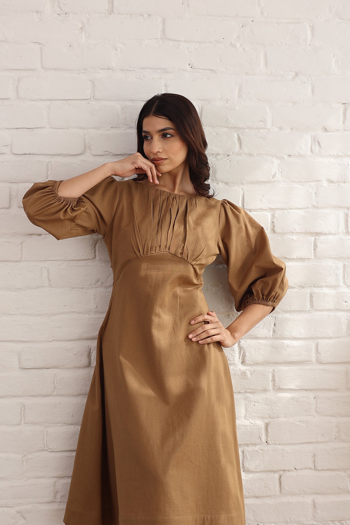 Brown A line midi dress