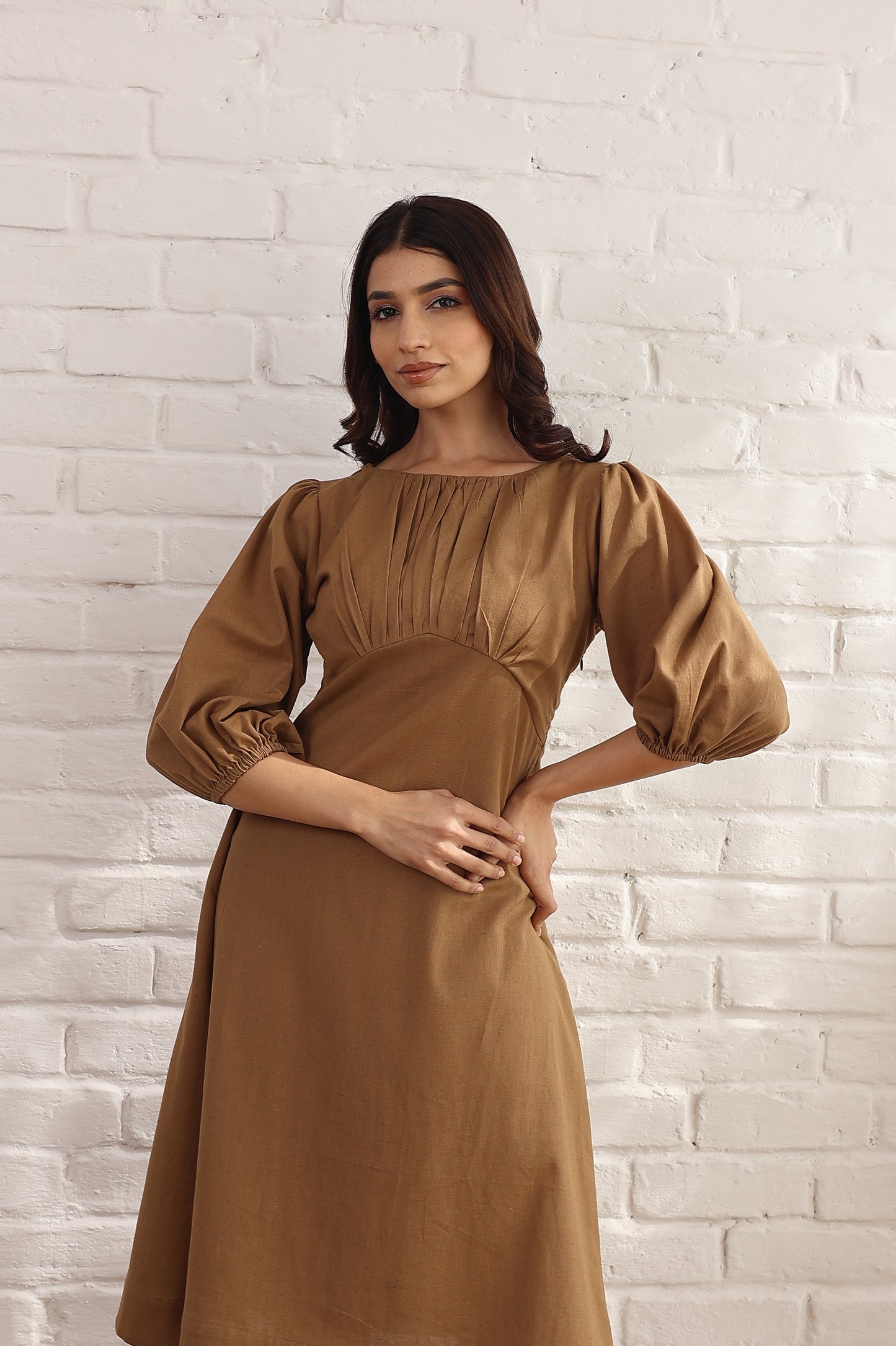 Brown A line midi dress