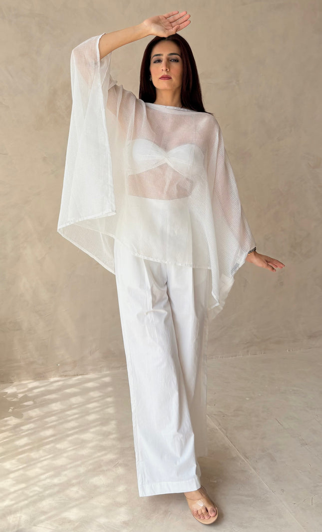 Cotton pants & sheer cover up with bandeau
