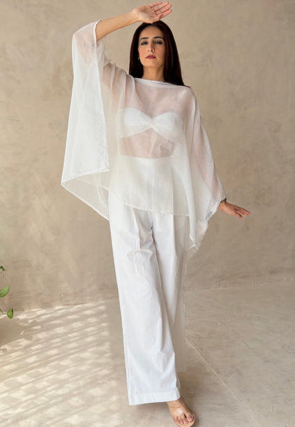 Cotton pants & sheer cover up with bandeau