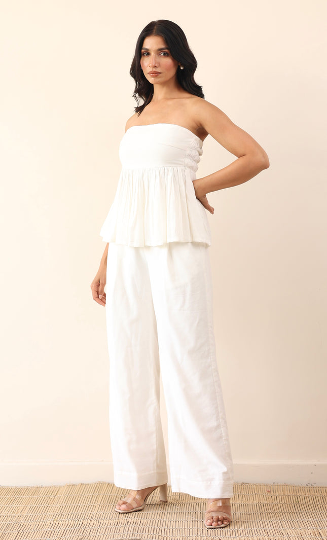 Gathered top and high waist pants