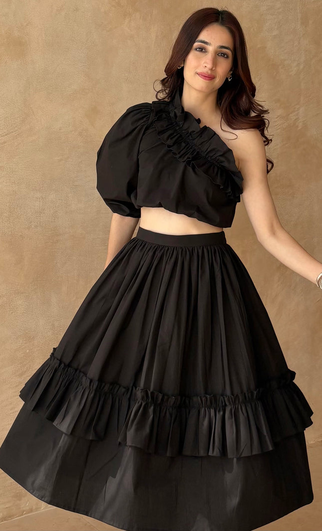 Black frilled co-ord