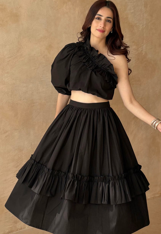 Black frilled co-ord