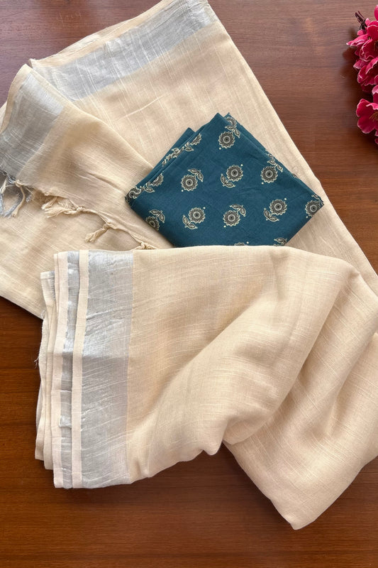 Beige linen saree ( Express delivery ⚡️)