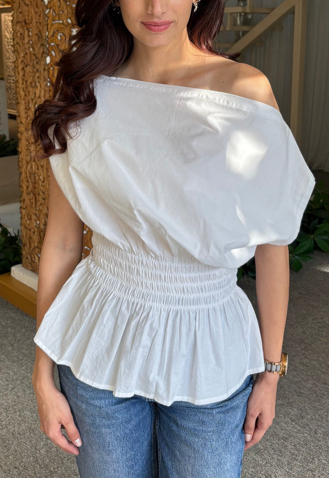 White drop shoulder top
