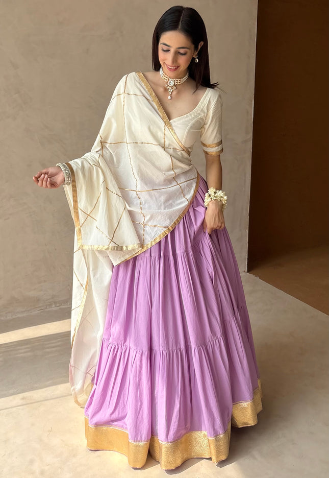 Lavender & off white Lehenga set