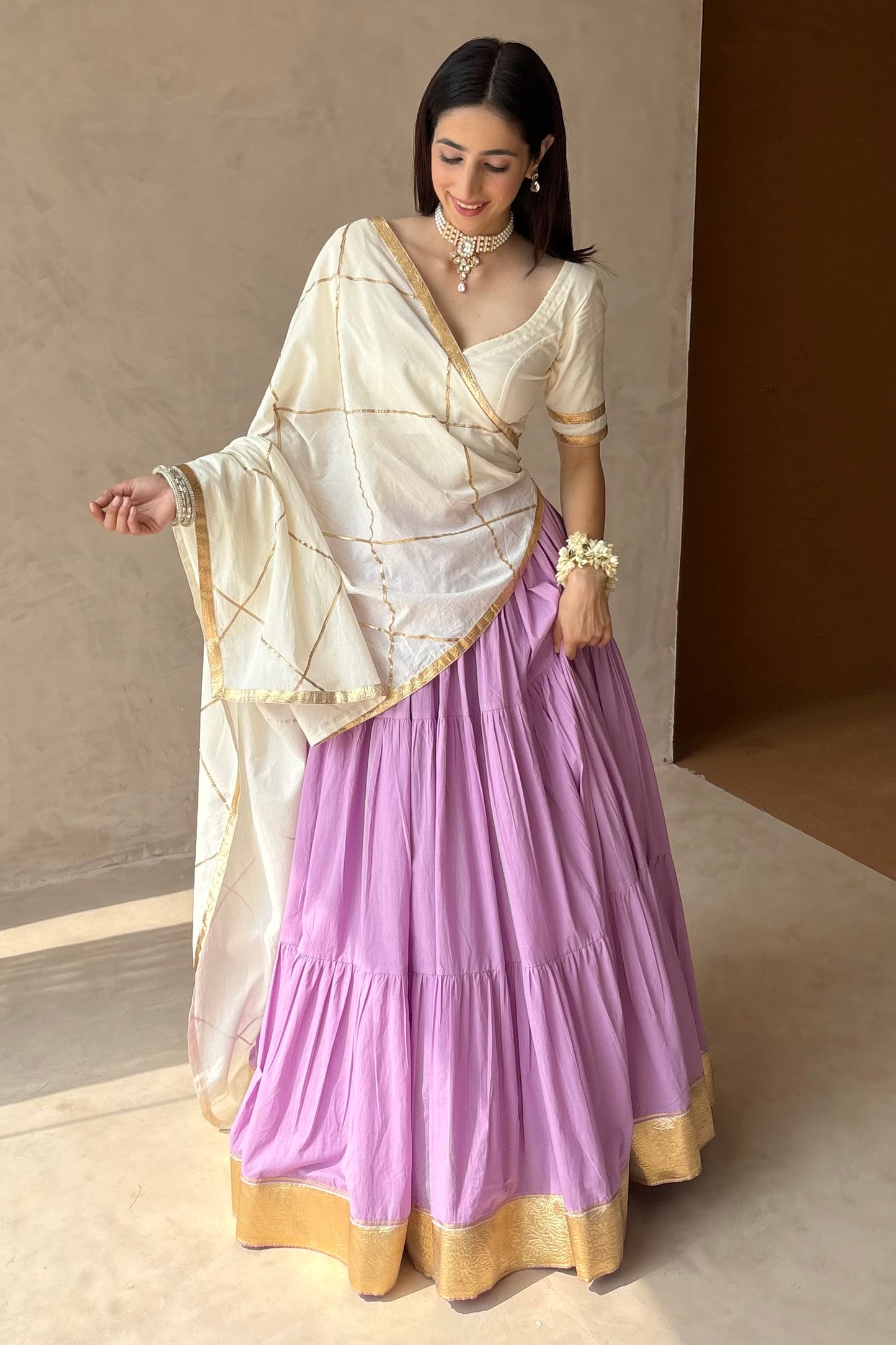 Lavender & off white Lehenga set