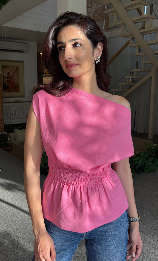 Baby pink drop shoulder top