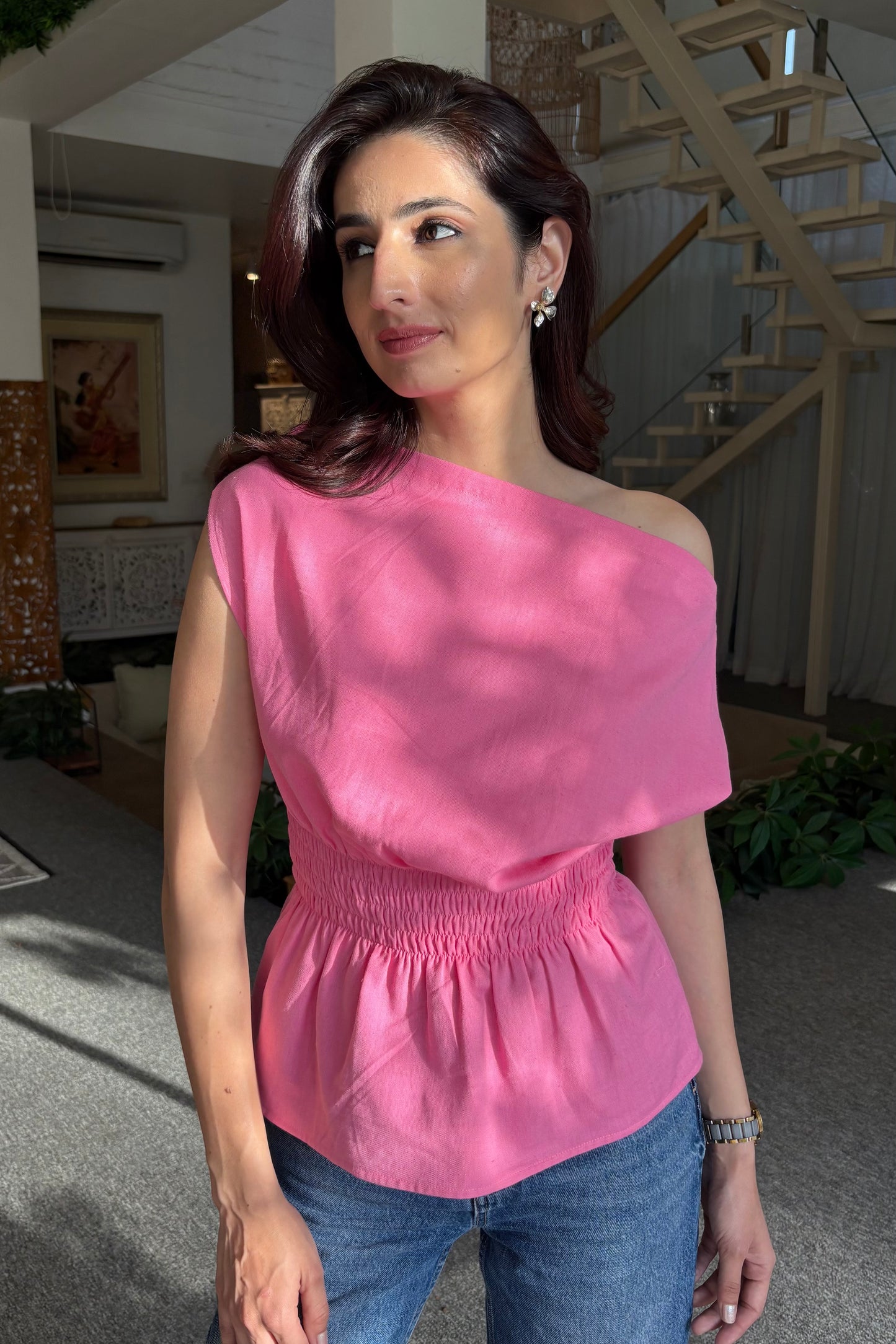 Baby pink drop shoulder top